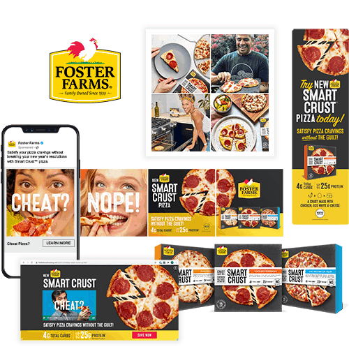 Display of Marketing Advertising Work for Foster Farms New Innovation: Smart Crust Pizza by E29 Marketing