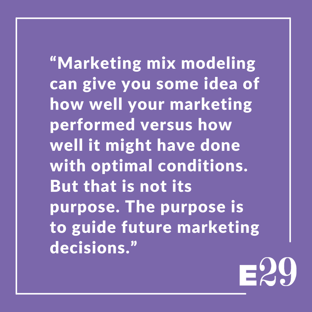 Marketing mix modeling can give you some idea of how well your marketing performed versus how well it might have done with optimal conditions.